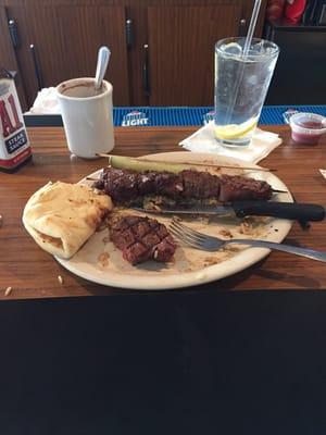 Such a great meal, beef tip skewers with rice and warm pita bread. Delicious!!!!!