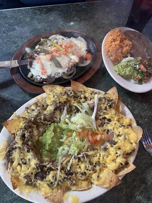 Nacho plate , carne asada fajita