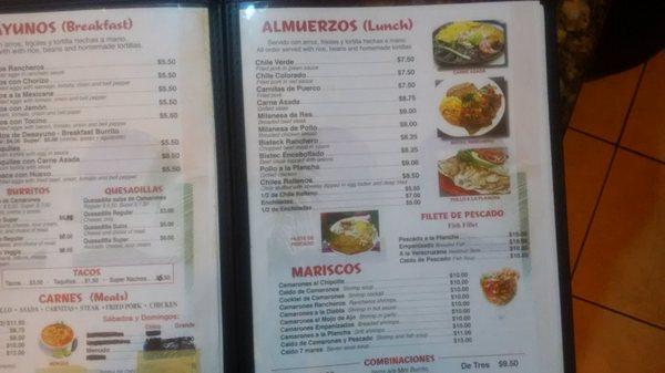 Lunch/Almuerzos Menu