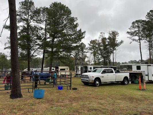 Our campsite with the truck unhooked and corral panels