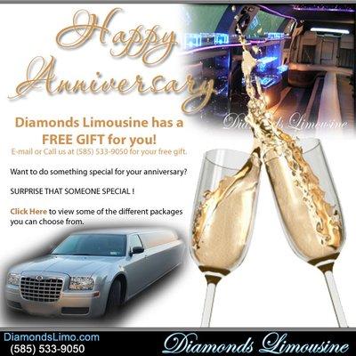 Reserve your Anniversary With Diamonds Limousine or Ambassador transportation and receive a FREE GIFT !