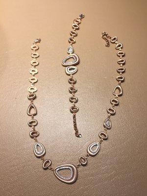 Rose gold sterling silver necklace and matching bracelet.