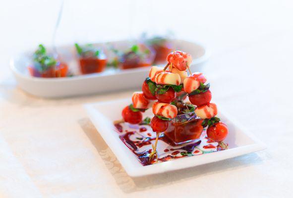 Appetizer Bites Tomato, Fresh Mozzarella & Basil Tower w/Raspberry Balsamic Dressing