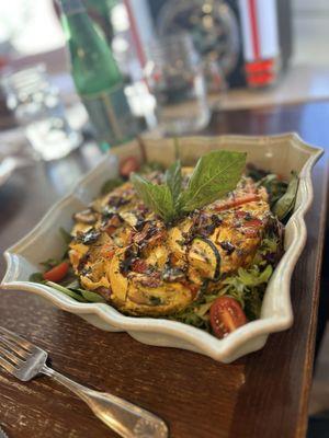 Ridiculous frittata atop beautiful microgreens