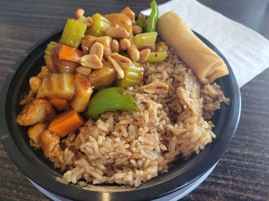 Kung Pao chicken, in a to-go container while dining in. No go for me.