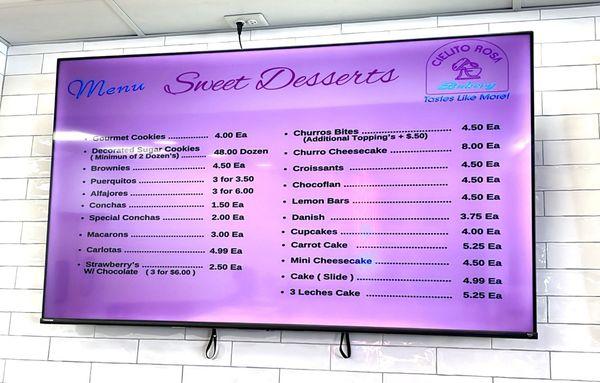 Pastries menu