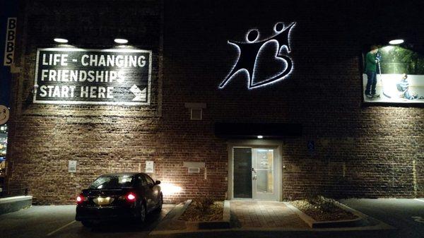 Lit up signage at night