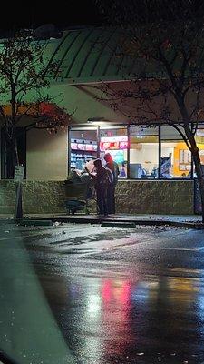 Always homeless people outside loitering. You have to watch your back going in or out.