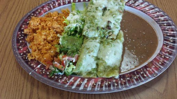 Steak  Enchiladas with rice and bean and salad  is so fresh and taste soooooo good.