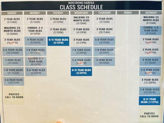 Class schedule