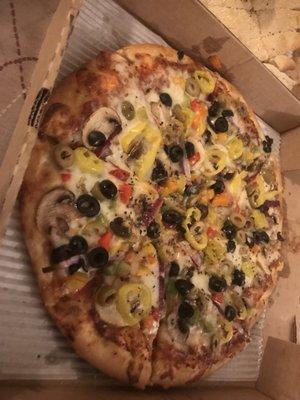 Incredible medium veggie pizza!!! Yum  yum  yum