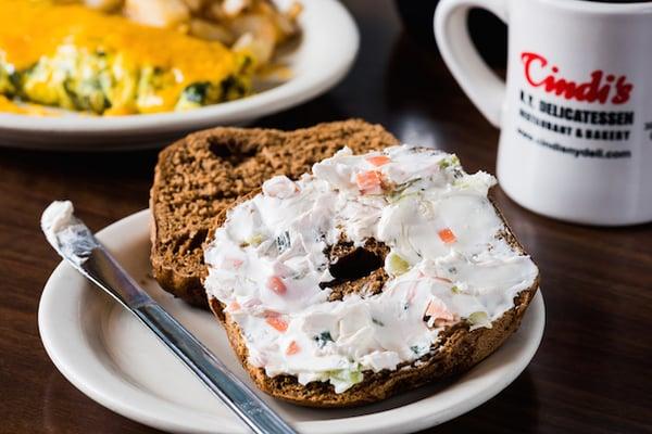 Whole Wheat Bagel with Veggie Cream Cheese