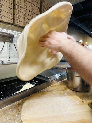 Hand tossed Italian dough at Mario's pizza in El Mirage