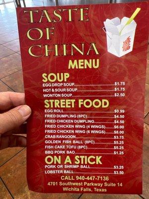 Chinese menu available Thursday, Friday, and Saturday