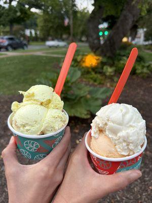 2 scoops lemon poppyseed cake and 1 1/2 scoops of peach  and coconut