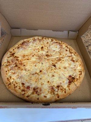 Cheese pizza. Delicious.