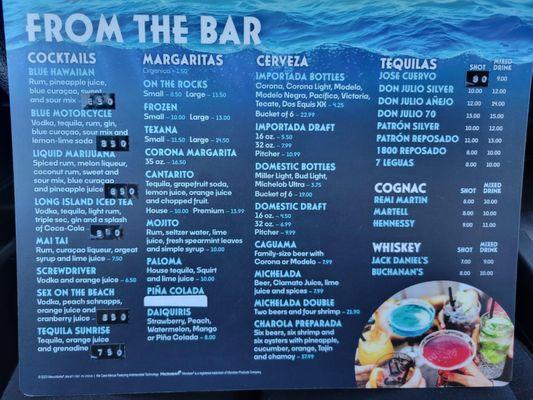 Bar menu