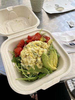 Egg salad "bowl". It's on a bed of arugula. Why have I never thought of this? Great protein post beach walk with the pooch