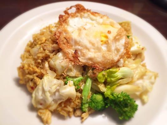 CURRY FRIED RICE: choice of CK, BF, PK, fried or fresh tofu $12.01+tax (add 1 extra fried egg as seen here)