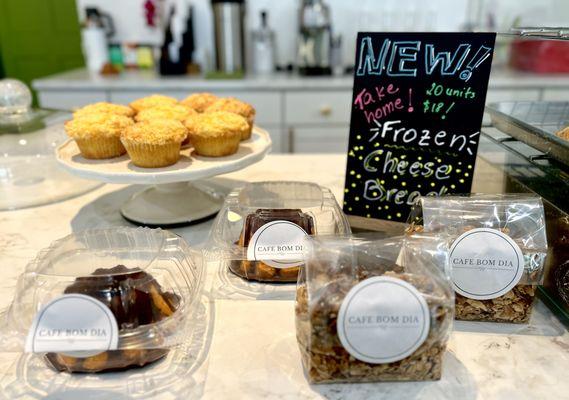 Orange muffins, carrot cake, granola, bake at home cheese bread