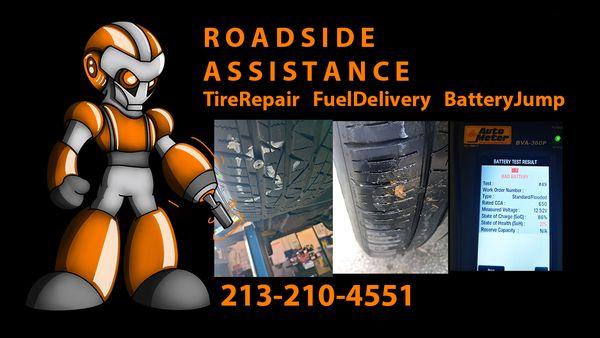 Need help repairing a tire? Putting on the spare? Maybe you need a bit of gas to get you to the station, or a jump start? Call us!!!