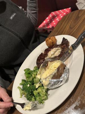 Ribeye, Broccoli, Baked Potato