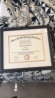 framed diploma from the Artist Framer