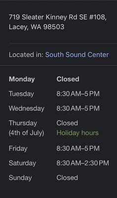 Updated hours