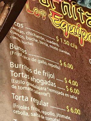 Taco menu