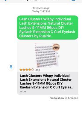 This photo shows a text message conversation with a link to a product on Amazon.