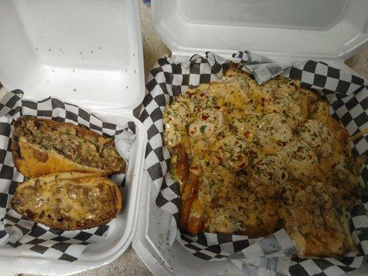 Philly cheese steak egg roll (Philly Twist) and Cajun crab and shrimp fries