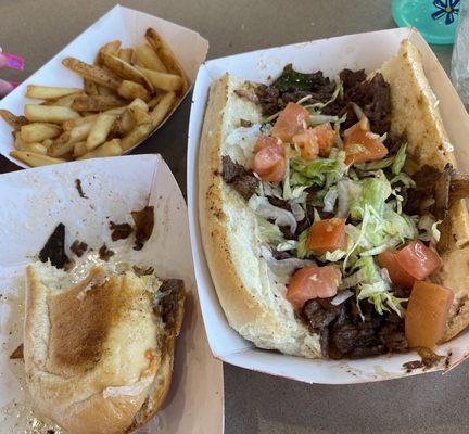 The Classic Philly Cheese Steak Sandwhich And Fries