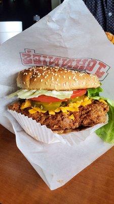 New favorite, fried chicken sandwich, add pickles!!