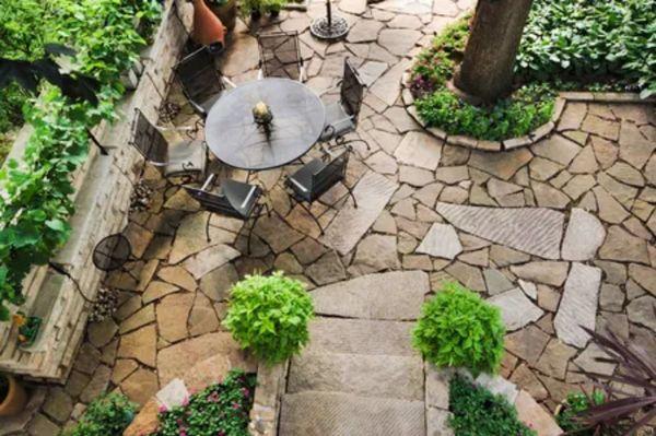 Flagstone sitting area off the house.