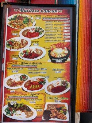 Menu seafood