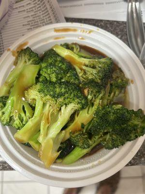 Plain Broccoli with mystery brown sauce, delicious