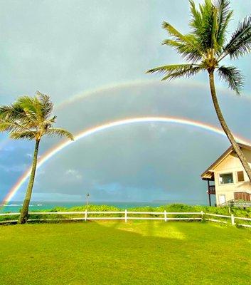 Double rainbow out our table window.