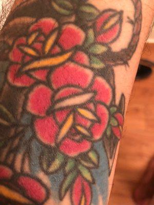 Missing yellow ink in one of the roses. Sloppy.  I thing close to what I wanted.