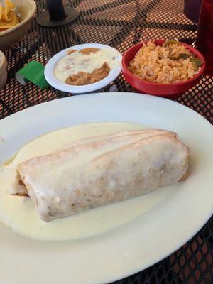 Plaza chimichanga with rice and beans