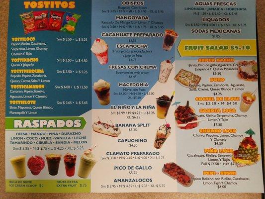 Raspados Menu