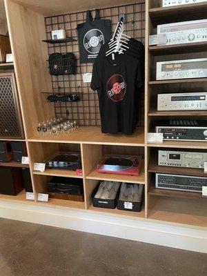 Turntables, speakers and The Record Pub swag for sale