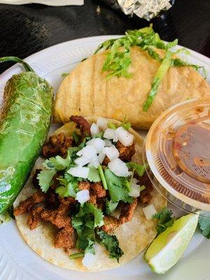 Al pastor soft taco and Hard shell chicken taco (with homemade tortillas!)