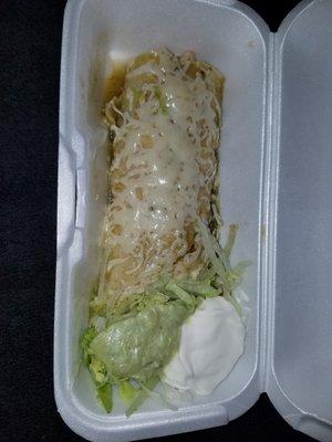 Chicken Burrito with Ranchera Sauce.