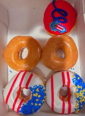 Firework Cookies & Kreme Filled Doughnut, Original Glazed, and Freedom Flag Doughnut