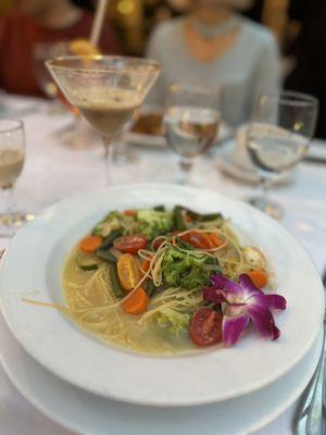 Capellini Primavera  (mixed vegetables) & an espresso martini with a shot of baileys.