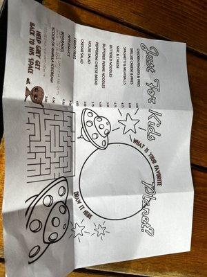 Kids menu