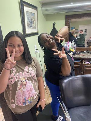 My niece, Sophia, and her stylist Ajah.