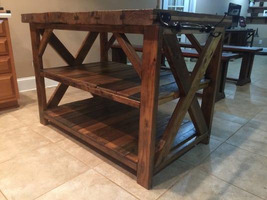 Antique Lumber with Rough Sawn Kitchen Island available at www.RockyBrookWoodworks.com