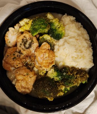 Shrimp Francese in white wine sauce with parmasan risotto and sauté broccoli.  DELICIOUS!!!!!!!! HUGE fresh Shrimp.