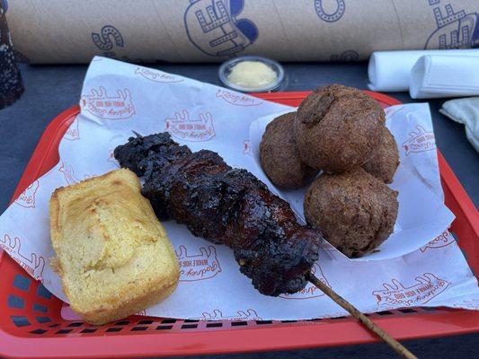 Burnt Ends, Hushpuppies, and Corn Bread